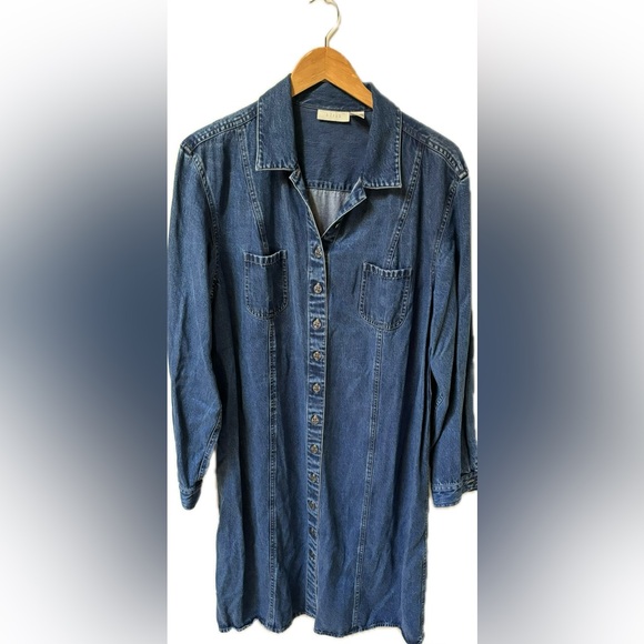 J JILL 100% Tencel Button Front Indigo Shirt Dress - Picture 1 of 4